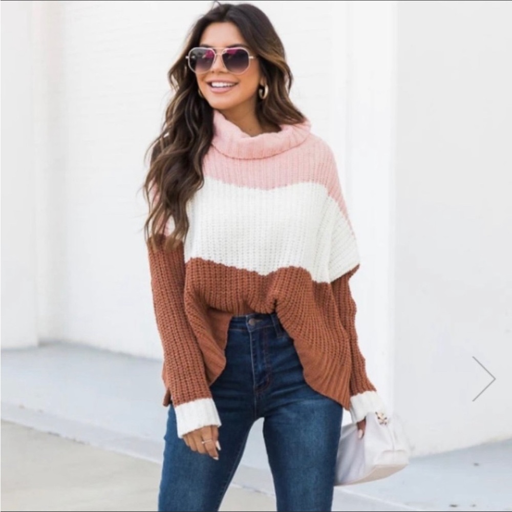 Pink Lily Colorblock Turtleneck Sweater, size small